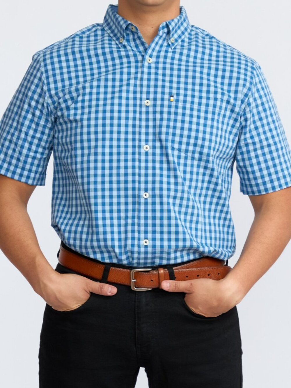 Men's Shirt - Blue Plaid Short Sleeve Size L & M- New with Tags - Moda Journey
